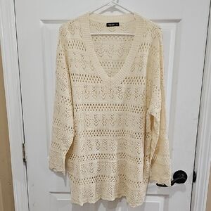 Cream Knit V-Neck Sweater